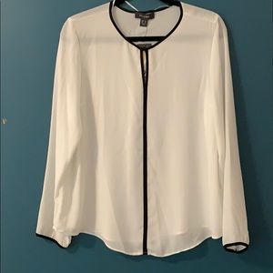 Primark White Black Silky Keyhole Blouse